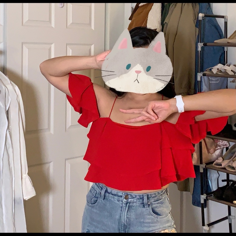 Express red off-shoulder blouses